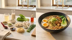 Ramen pistacjowy z tahini – kremowy bulion jak z ramenowni, a zrobisz go w domu
