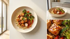 Kurczak teriyaki z komosą i warzywami – prosty obiad o błyszczącej glazurze