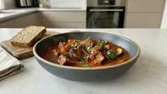 Gulasz z seitanem i masłem orzechowym – kremowy, rozgrzewający obiad z jednego garnka