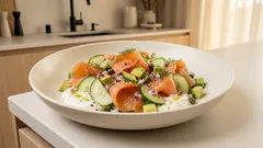 Sałatka z łososiem wędzonym, ogórkiem i awokado – gotowa w 10 minut