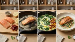 Łosoś ze szpinakiem i mascarpone z jednej patelni – kremowy sos i soczysta ryba